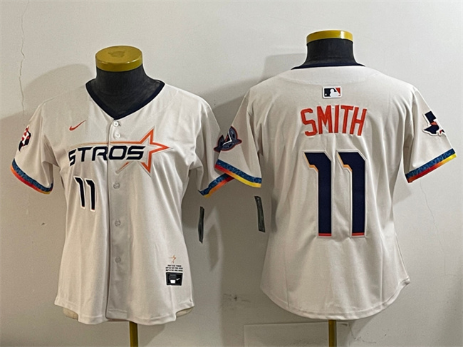 Personalized Women’s Houston Astros #11 Cam Smith Cream 2025 City Connect With Texas Patch Limited Stitched Baseball Jersey(Run Small)