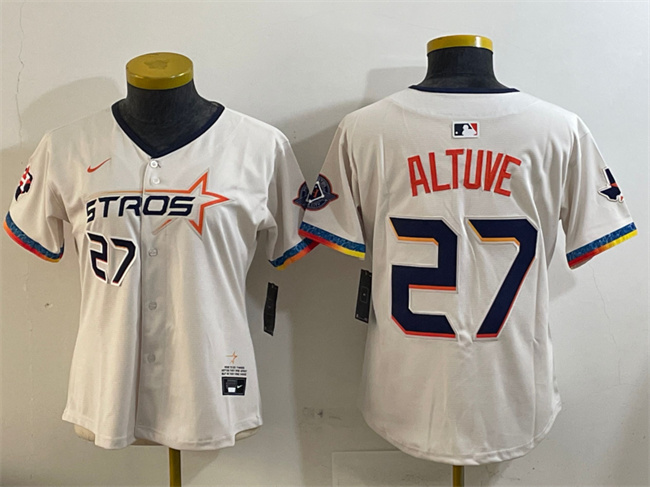 Personalized Women’s Houston Astros #27 Jose Altuve Cream 2025 City Connect With Texas Patch Limited Stitched Baseball Jersey(Run Small)