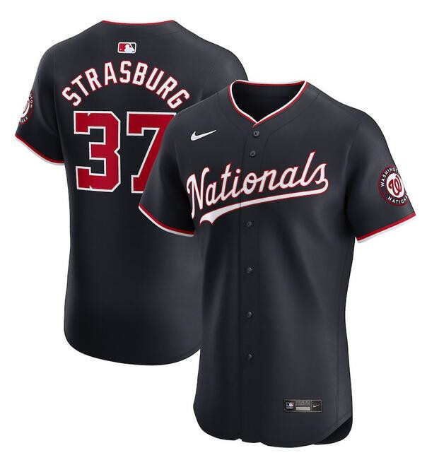 Personalized Men’s Washington Nationals #37 Stephen Strasburg Navy Alternate Elite Stitched Baseball Jersey