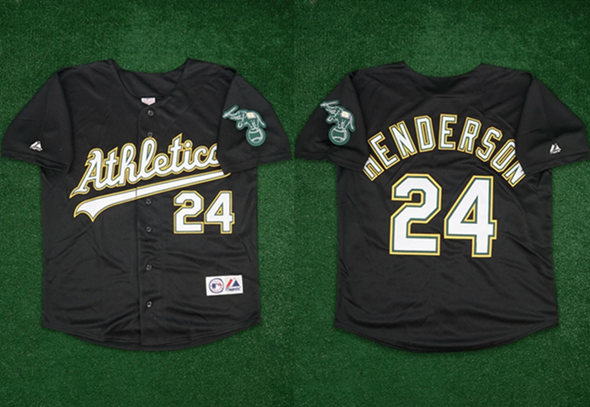Personalized Men’s Oakland Athletics #24 Rickey Henderson Black Team Patch Stitched Jersey