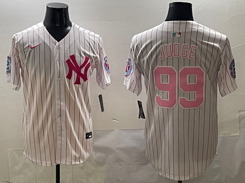 Personalized Men’s New York Yankees #99 Aaron Judge Pink With Patch Limited Stitched Baseball Jersey