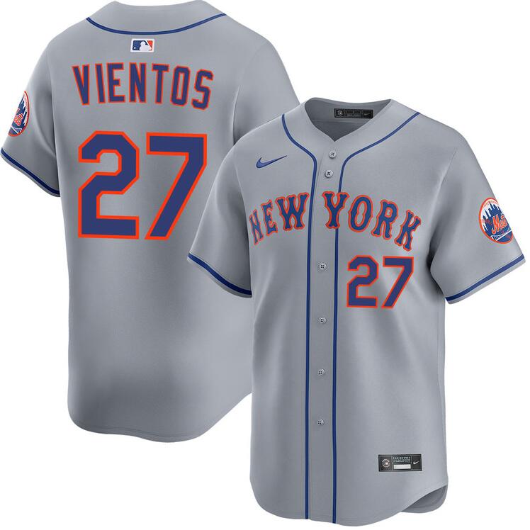 Personalized Men’s New York Mets #27 Mark Vientos Grey Road Limited Stitched Baseball Jersey