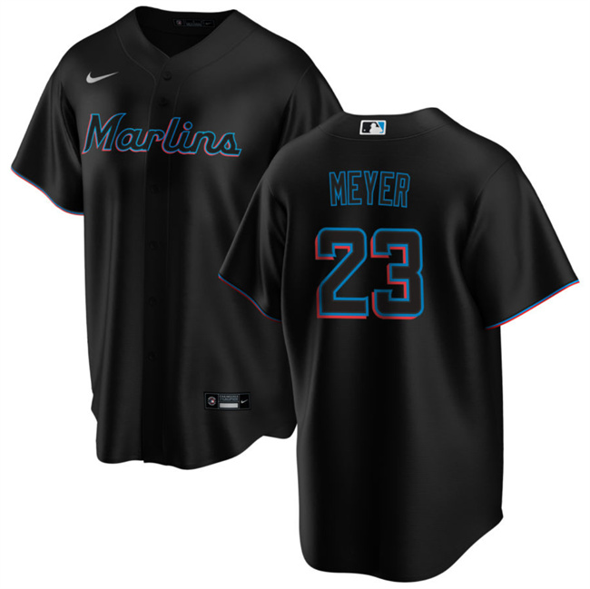 Personalized Men’s Miami Marlins #23 Max Meyer Black Cool Base Stitched Baseball Jersey