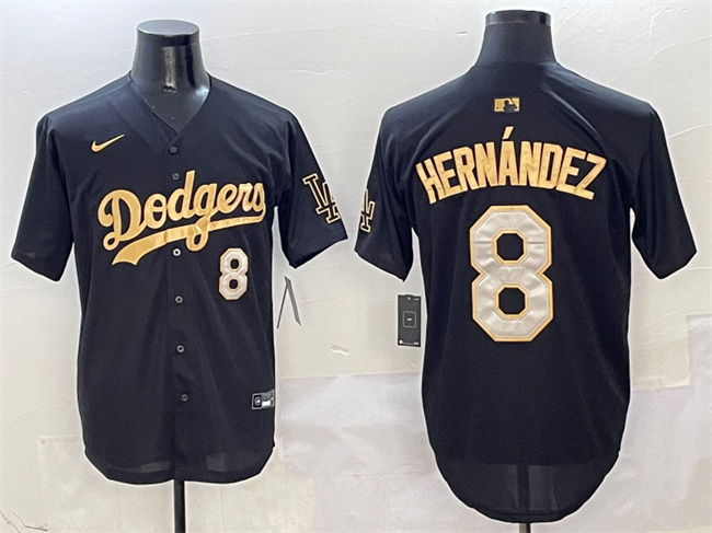 Personalized Men’s Los Angeles Dodgers #8 Enrique Hernandez Black Gold Limited Stitched Baseball Jersey