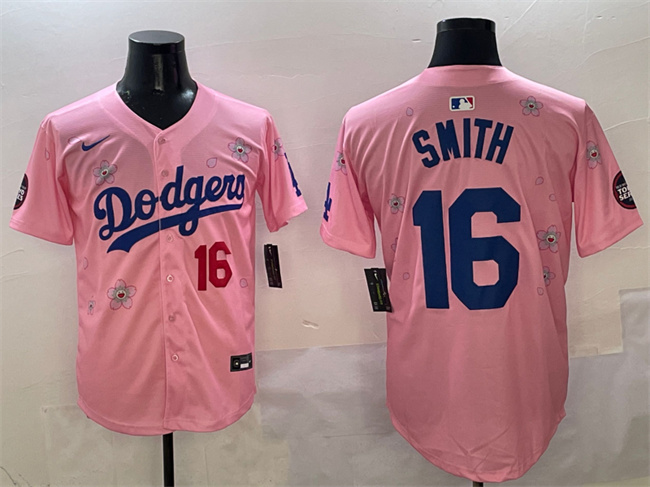 Personalized Men’s Los Angeles Dodgers #16 Will Smith Pink 2025 Tokyo Series Limited Stitched Baseball Jersey