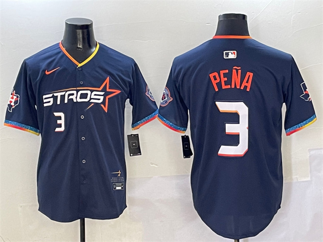 Personalized Men’s Houston Astros #3 Jeremy Pena Navy 2025 City Connect With Texas Patch Limited Stitched Baseball Jersey