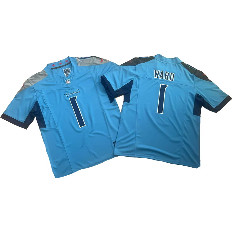 Personalized Men’s Tennessee Titans #1 Cameron Ward 2025 Jerseys – Light Blue