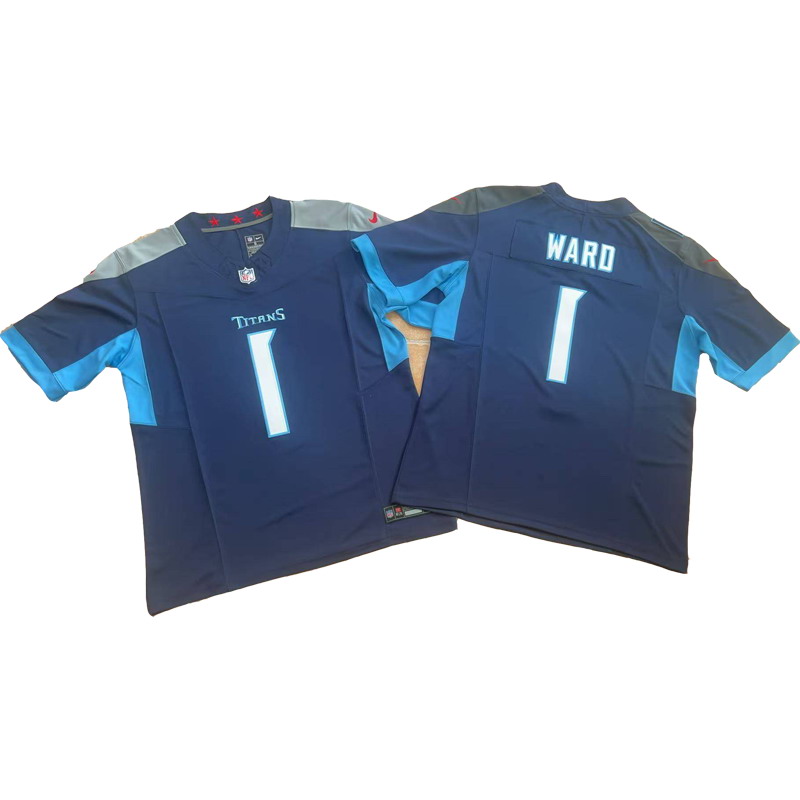 Personalized Men’s Tennessee Titans #1 Cameron Ward 2025 Jerseys – Navy