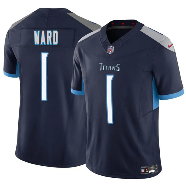 Personalized Men’s Tennessee Titans #1 Cameron Ward Navy 2025 Draft F.U.S.E. Limited Stitched Football Jersey