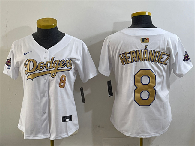 Personalized Women’s Los Angeles Dodgers #8 Enrique Hernandez White 2025 Gold Collection Limited Stitched Baseball Jersey(Run Small)