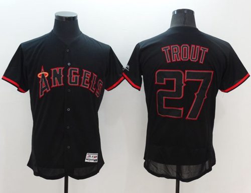 Personalized Women’s Los Angeles Angels #27 Mike Trout Black Fashion Stitched Baseball Jersey(Run Small)