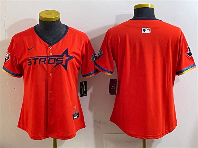 Personalized Women’s Houston Astros Blank Orange 2025 City Connect With Texas Patch Limited Stitched Baseball Jersey(Run Small)