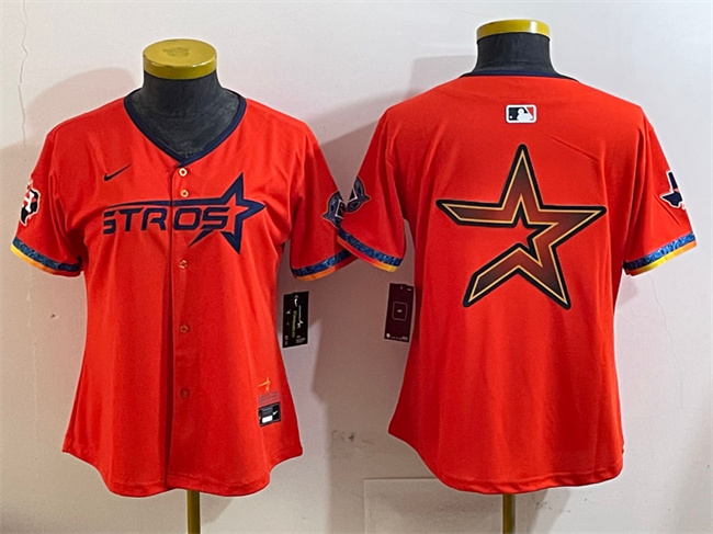 Personalized Women’s Houston Astros Team Big Logo Orange 2025 City Connect With Texas Patch Limited Stitched Baseball Jersey(Run Small)