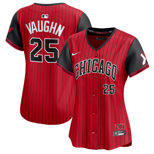Personalized Women’s Chicago White Sox #25 Andrew Vaughn Red Black 2025 City Connect Limited Stitched Baseball Jersey(Run Small)