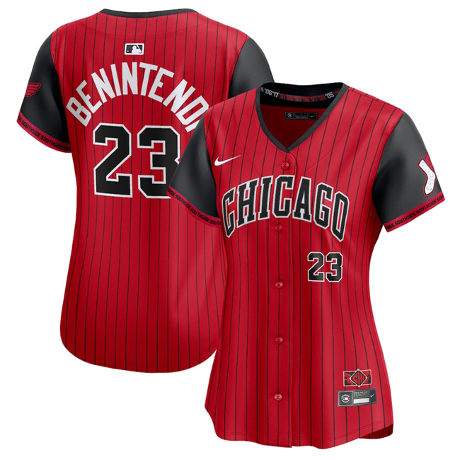 Personalized Women’s Chicago White Sox #23 Andrew Benintendi Red Black 2025 City Connect Limited Stitched Baseball Jersey(Run Small)
