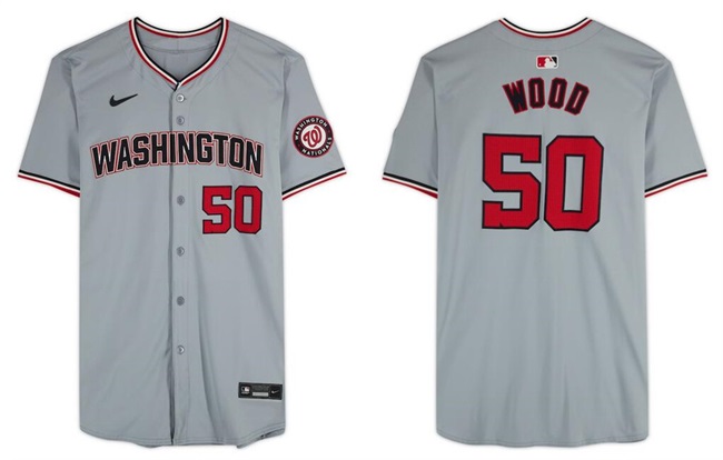 Personalized Men’s Washington Nationals #50 James Wood Gray Limited Stitched Baseball Jersey