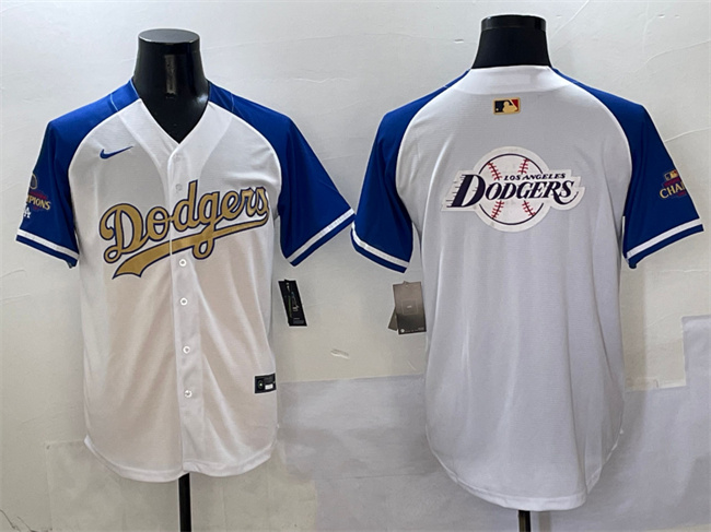 Personalized Men’s Los Angeles Dodgers Team Big Logo White Royal Gold 2024 World Series Champions Limited Stitched Baseball Jersey