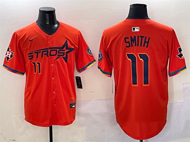 Personalized Men’s Houston Astros #11 Cam Smith Orange 2025 City Connect With Texas Patch Limited Stitched Baseball Jersey