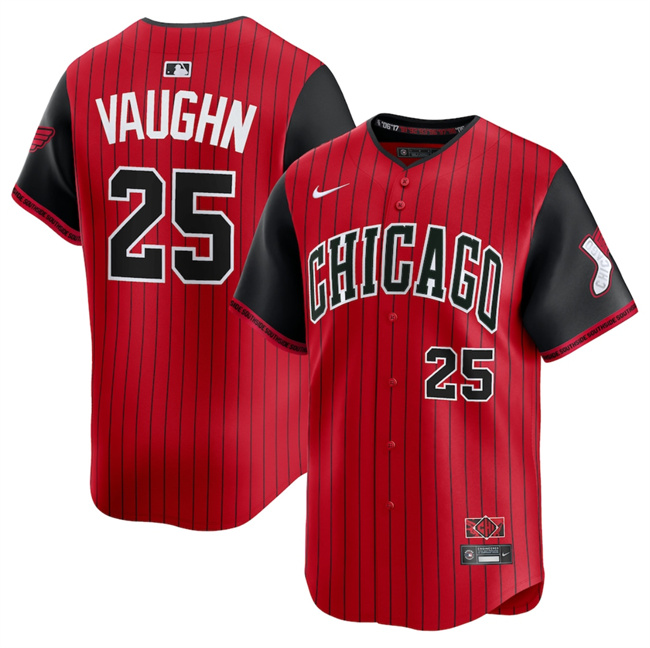 Personalized Men’s Chicago White Sox #25 Andrew Vaughn Red Black 2025 City Connect Limited Stitched Baseball Jersey