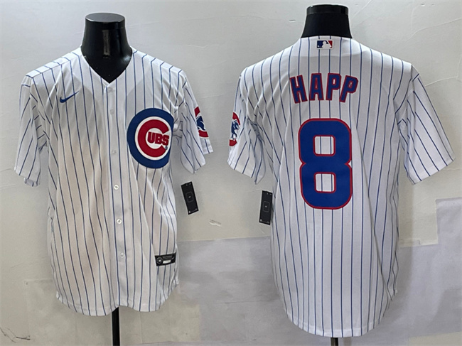 Personalized Men’s Chicago Cubs #8 Ian Happ White Cool Base Stitched Baseball Jersey