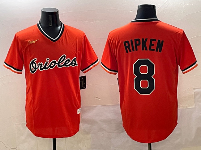 Personalized Men’s Baltimore Orioles #8 Cal Ripken Jr. Orange Throwback Stitched Baseball Jersey