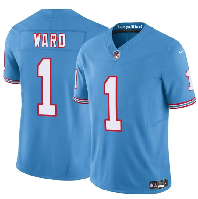 Personalized Youth Tennessee Titans #1 Cameron Ward Blue 2025 Draft F.U.S.E. Throwback Limited Stitched Football Jersey