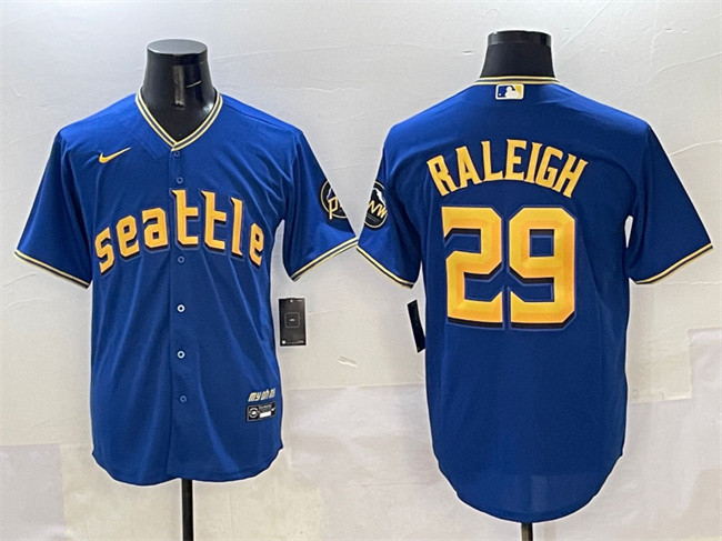 Personalized Men’s Seattle Mariners #29 Cal Raleigh Royal City Connect Cool Base Stitched Baseball Jersey