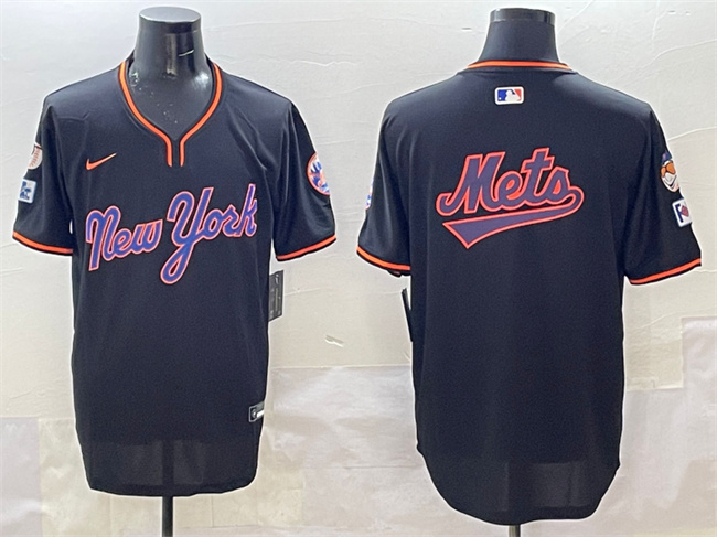 Personalized Men’s New York Mets Team Big Logo Black 2025 Spring Training Stitched Baseball Jersey