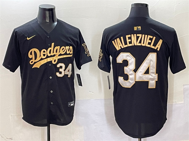 Personalized Men’s Los Angeles Dodgers #34 Fernando Valenzuela Black Gold Limited Stitched Baseball Jersey