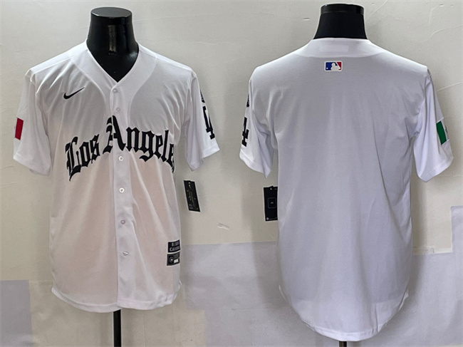Personalized Men’s Los Angeles Dodgers Blank White Mexico 2025 LA Gothic Style With Fernando Patch Premier Limited Stitched Baseball Jersey