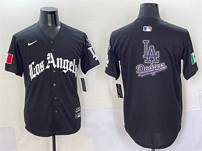 Personalized Men’s Los Angeles Dodgers Team Big Logo Black Mexico 2025 LA Gothic Style With Fernando Patch Premier Limited Stitched Baseball Jersey 002