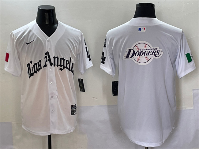 Personalized Men’s Los Angeles Dodgers Team Big Logo White Mexico 2025 LA Gothic Style With Fernando Patch Premier Limited Stitched Baseball Jersey 001