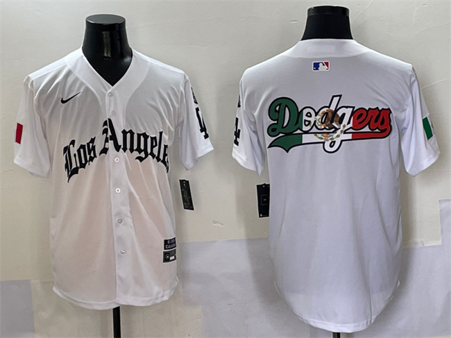 Personalized Men’s Los Angeles Dodgers Team Big Logo White Mexico 2025 LA Gothic Style With Fernando Patch Premier Limited Stitched Baseball Jersey 004