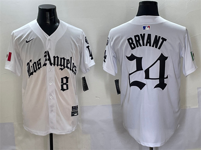 Personalized Men’s Los Angeles Dodgers Front #8 Back #24 Kobe Bryant White Mexico 2025 LA Gothic Style With Fernando Patch Premier Limited Stitched Baseball Jersey