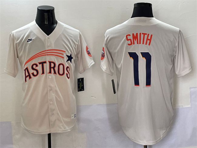 Personalized Men’s Houston Astros #11 Cam Smith Cream Throwback Cooperstown Collection Limited Stitched Baseball Jersey