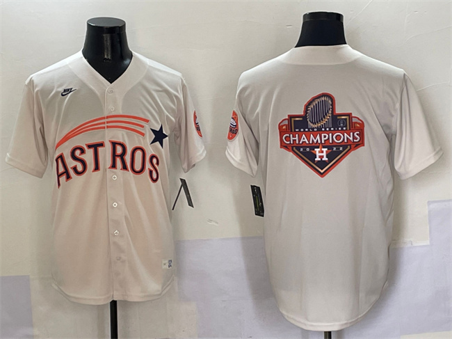 Personalized Men’s Houston Astros Team Big Logo Cream Throwback Cooperstown Collection Limited Stitched Baseball Jersey 001