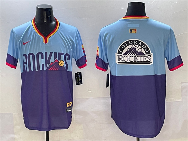 Personalized Men’s Colorado Rockies Team Big Logo Purple Light Blue 2025 City Connect Limited Stitched Baseball Jersey