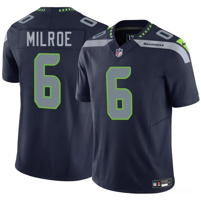 Personalized Men’s Seattle Seahawks #6 Jalen Milroe Navy 2025 Draft F.U.S.E. Untouchable Limited Stitched Football Jersey