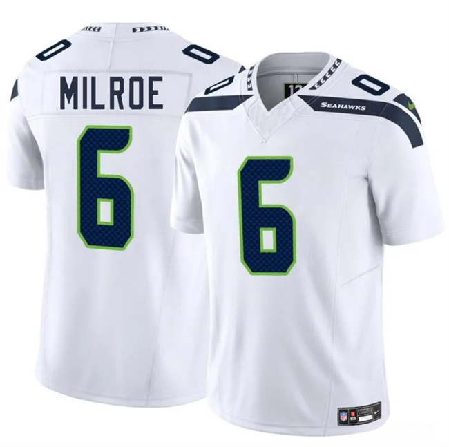 Personalized Men’s Seattle Seahawks #6 Jalen Milroe White 2025 Draft F.U.S.E. Untouchable Limited Stitched Football Jersey