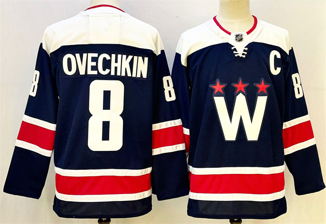 Personalized Men’s Washington Capitals #8 Alexander Ovechkin Navy With C Patch Stitched Hockey Jersey