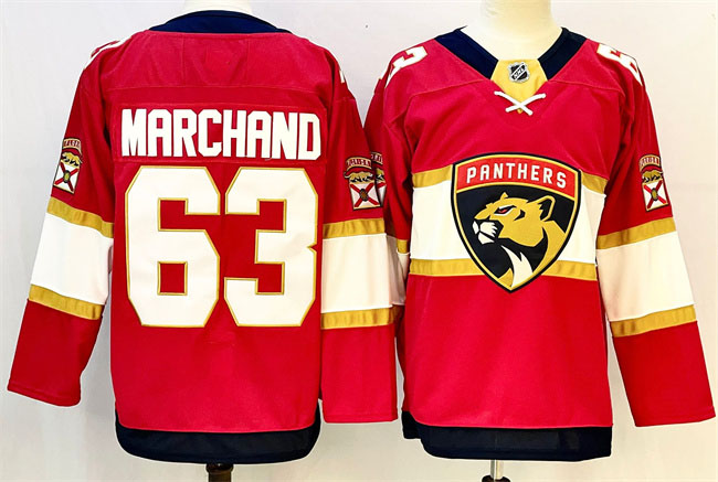 Personalized Men’s Florida Panthers #63 Brad Marchand Red 2024-25 Home Stitched Hockey Jersey