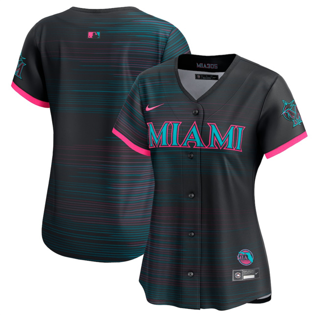 Personalized Women’s Miami Marlins Blank Black 2025 City Connect Limited Stitched Baseball Jersey