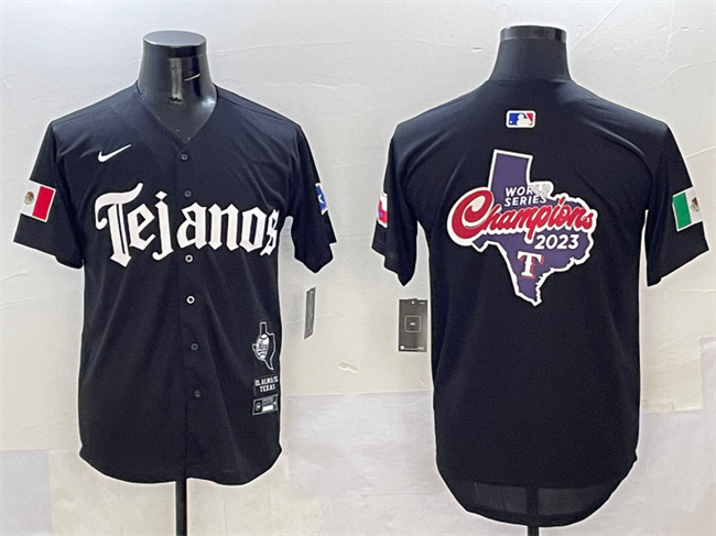 Personalized Men’s Texas Rangers Team Big Logo Black Mexico 2025 Premier Limited Stitched Baseball Jersey