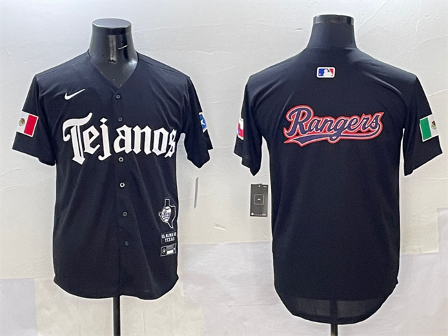 Personalized Men’s Texas Rangers Team Big Logo Black Mexico 2025 Premier Limited Stitched Baseball Jersey