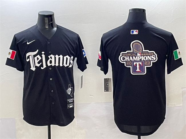 Personalized Men’s Texas Rangers Team Big Logo Black Mexico 2025 Premier Limited Stitched Baseball Jersey