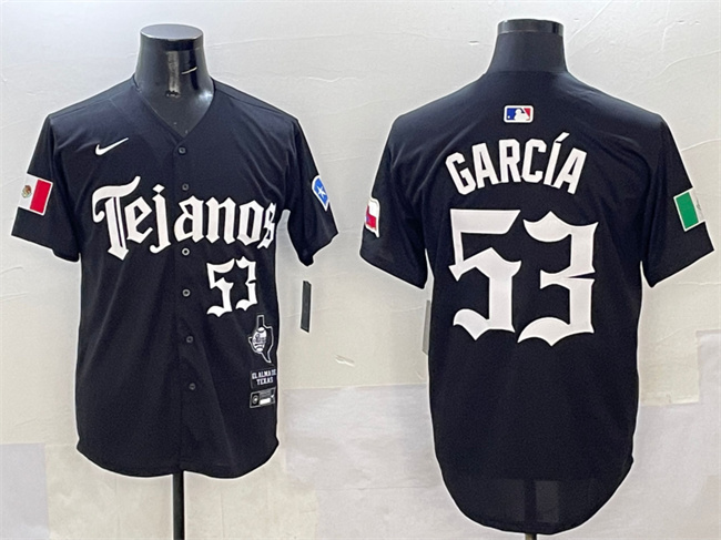 Personalized Men’s Texas Rangers #53 Adolis Garcia Black Mexico 2025 Premier Limited Stitched Baseball Jersey