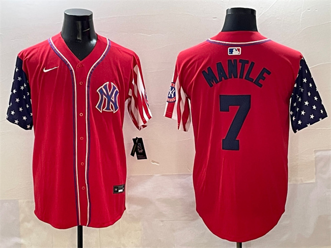 Personalized Men’s New York Yankees #7 Mickey Mantle Red American Style Limited Stitched Baseball Jersey