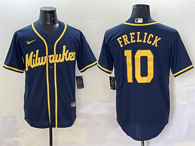Personalized Men’s Milwaukee Brewers #10 Sal Frelick Navy Cool Base Stitched Jersey