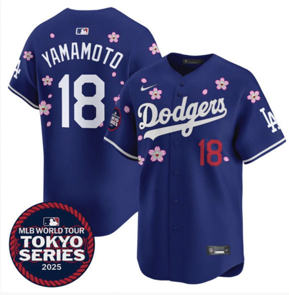 Personalized Men’s Los Angeles Dodgers #18 Yoshinobu Yamamoto Royal 2025 Tokyo Series Limited Stitched Baseball Jersey