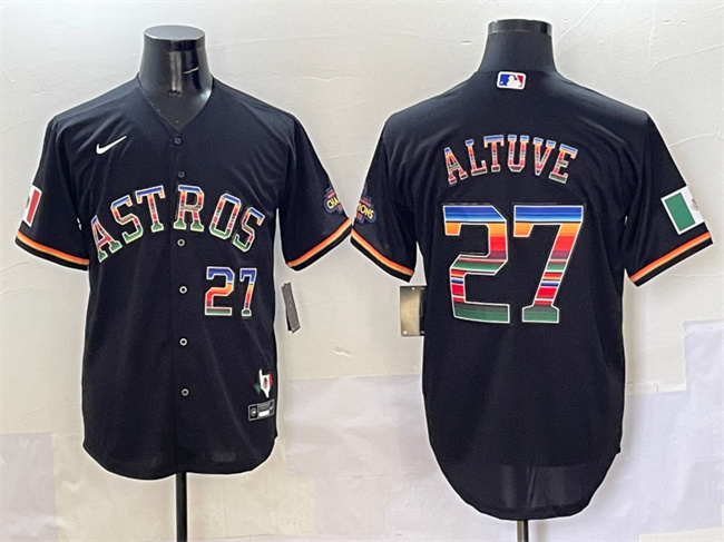 Personalized Men’s Houston Astros #27 Jose Altuve Black Mexico With World Serise Champions Patch Cool Base Stitched Baseball Jersey